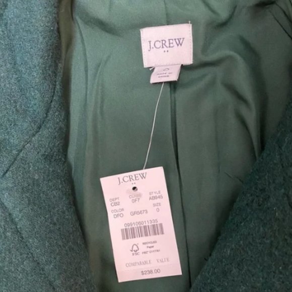 J. Crew City Coat - Dark Forest Green - Size 0 - Picture 4 of 4